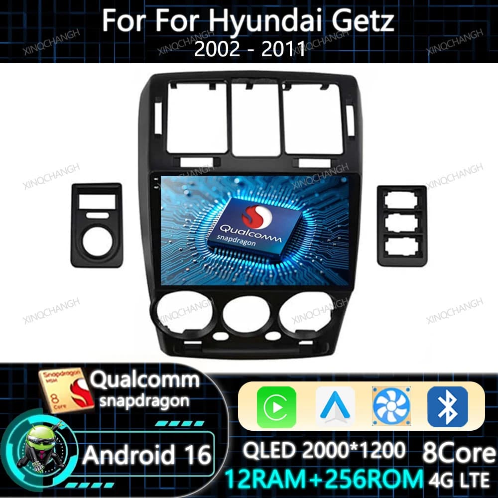 Android 16 Car Radio Carplay Auto For Hyundai Getz 2002 2003 - 2011 GPS 4G LTE 5G WIFI Head Unit Qualcomm QLED Navigation 2DIN