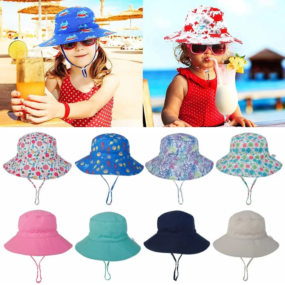 Children's Summer Children's Pool Hats UV Protection Large Tent Fisherman's Hat Beach Cap with Adjustable Underwear Children's Sun Hat