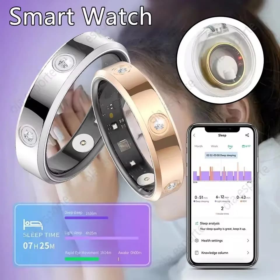 Women's Smart Ring with Fashion Diamond IP68 Stainless Steel Waterproof Smart Ring Health Monitor Sports Pedometer Fitness Rings