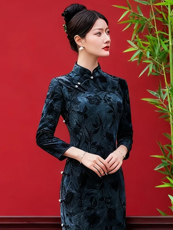 Elegant New Chinese Style Dress Improved Design Daily Wear Breathable Material Long Sleeve Mid-Length Skirt