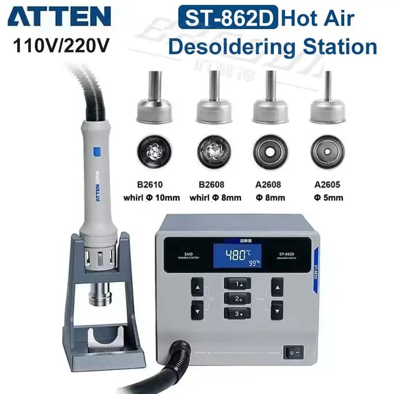 ATTEN ST-862D Stazione di saldatura con pistola ad aria calda Senza piombo 110 V/220 V 1000 W Stazione di rilavorazione BGA Stazione dissaldante automatica per il sonno