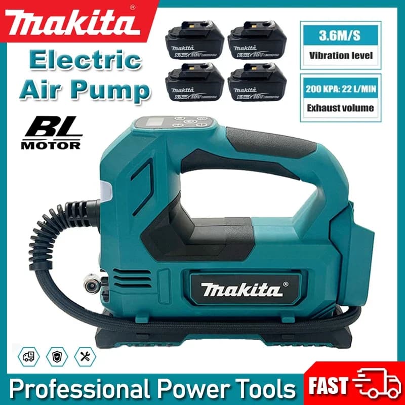 Pompa ad aria elettrica Makita, compressore portatile senza fili a batteria da 18V per pneumatici di auto, biciclette e palloni.