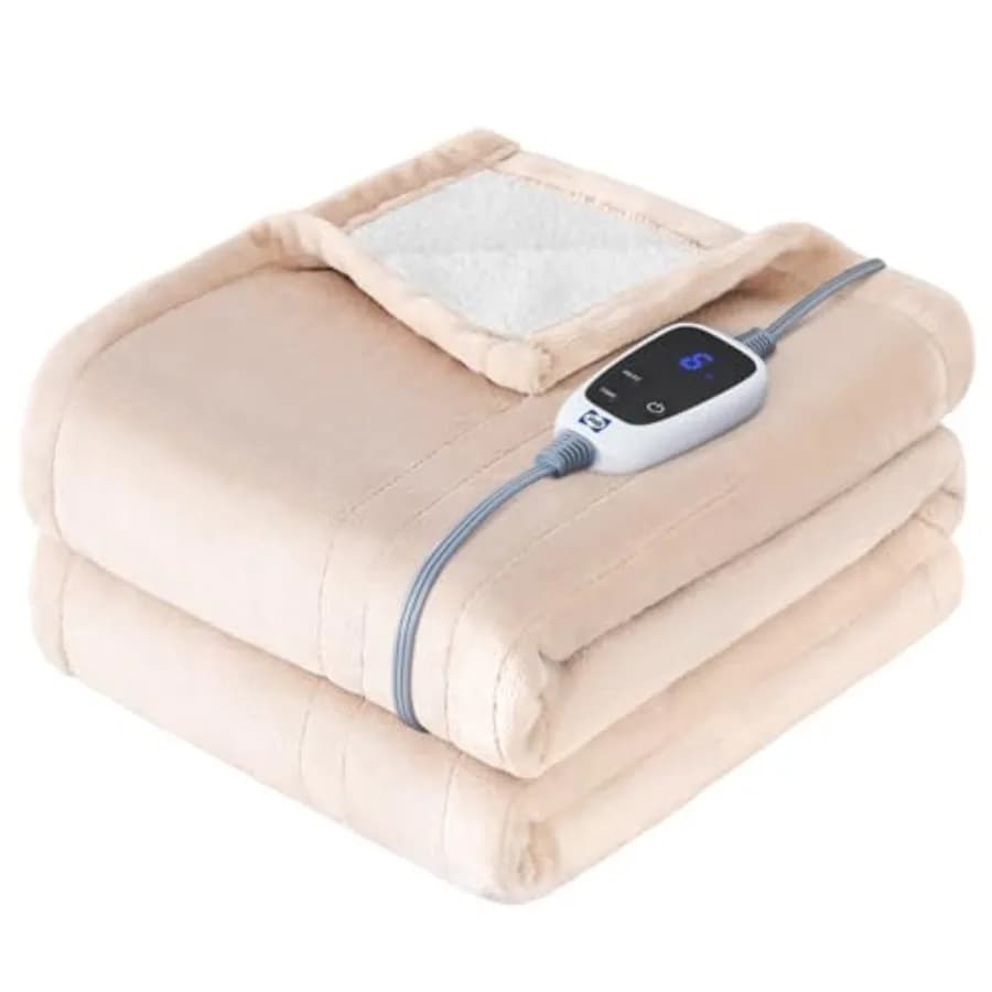Coperta Elettrica Riscaldante in Flanella e Sherpa con 6 Impostazioni di Calore e Spegnimento Automatico da 2 a 10 Ore, Riscaldamento Rapido