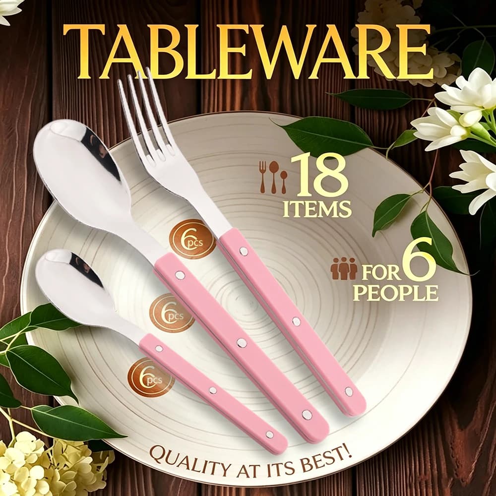 Set di posate da 18 pezzi in acciaio inossidabile con manico in acrilico rosa e argento, per cucina occidentale e uso domestico