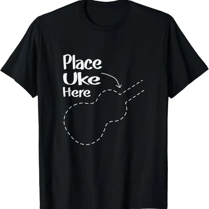 Place Uke Here Divertenti accessori musicali per ukulele per giocatori T-shirt