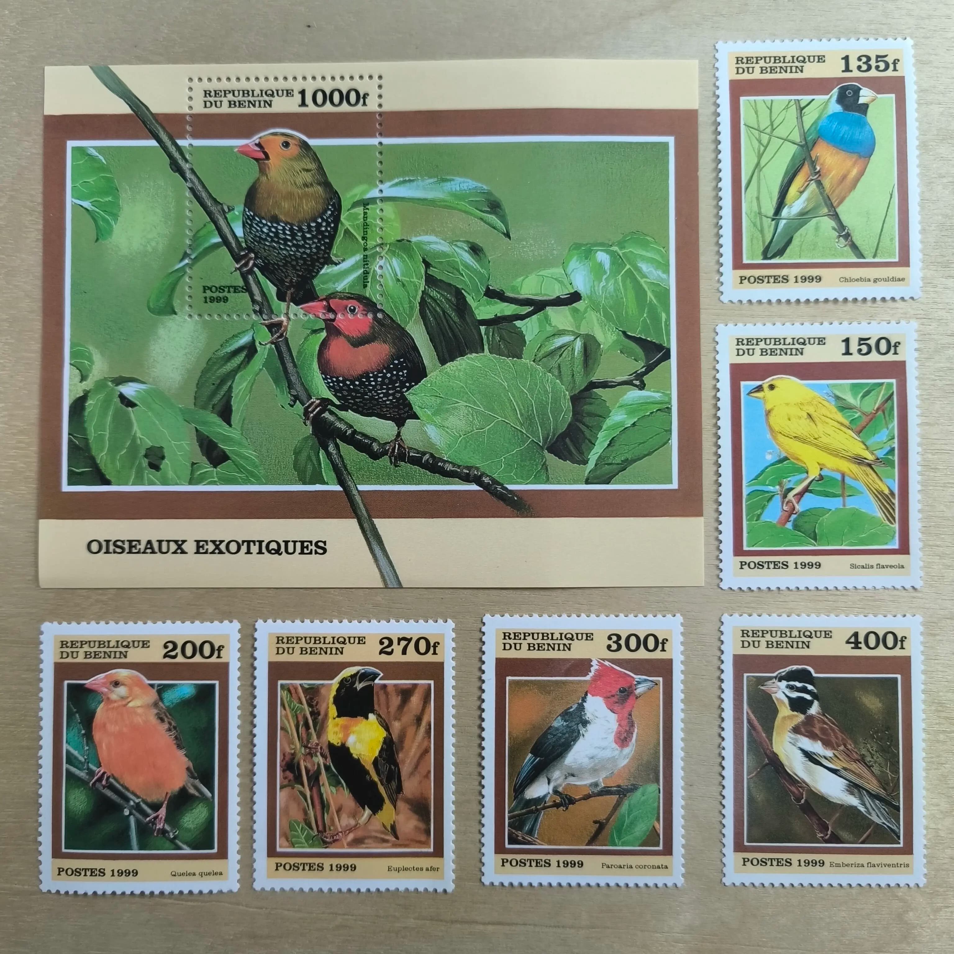 Benin Post Stamps Year1999 World Bird Yellowbird Red Widow Bird 1 Set 7 New Collectible Postage Stamps Material For Scrapbooking