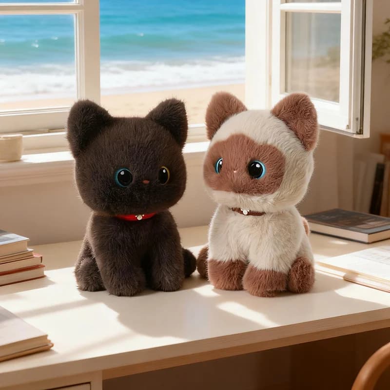 Peluche di Gatto Nero, Gatto Siamese, Gatto da Latte, 20/25/35cm, Adorabili Bambole di Gatto Kawaii per Regali di Compleanno e Natale