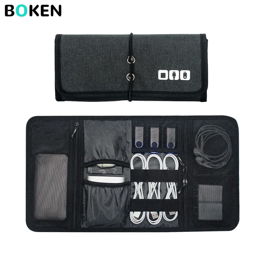 Borsa Organizer Portatile Pieghevole per Cavi, Auricolari, Caricabatterie, Power Bank e Accessori Elettronici per Casa e Ufficio