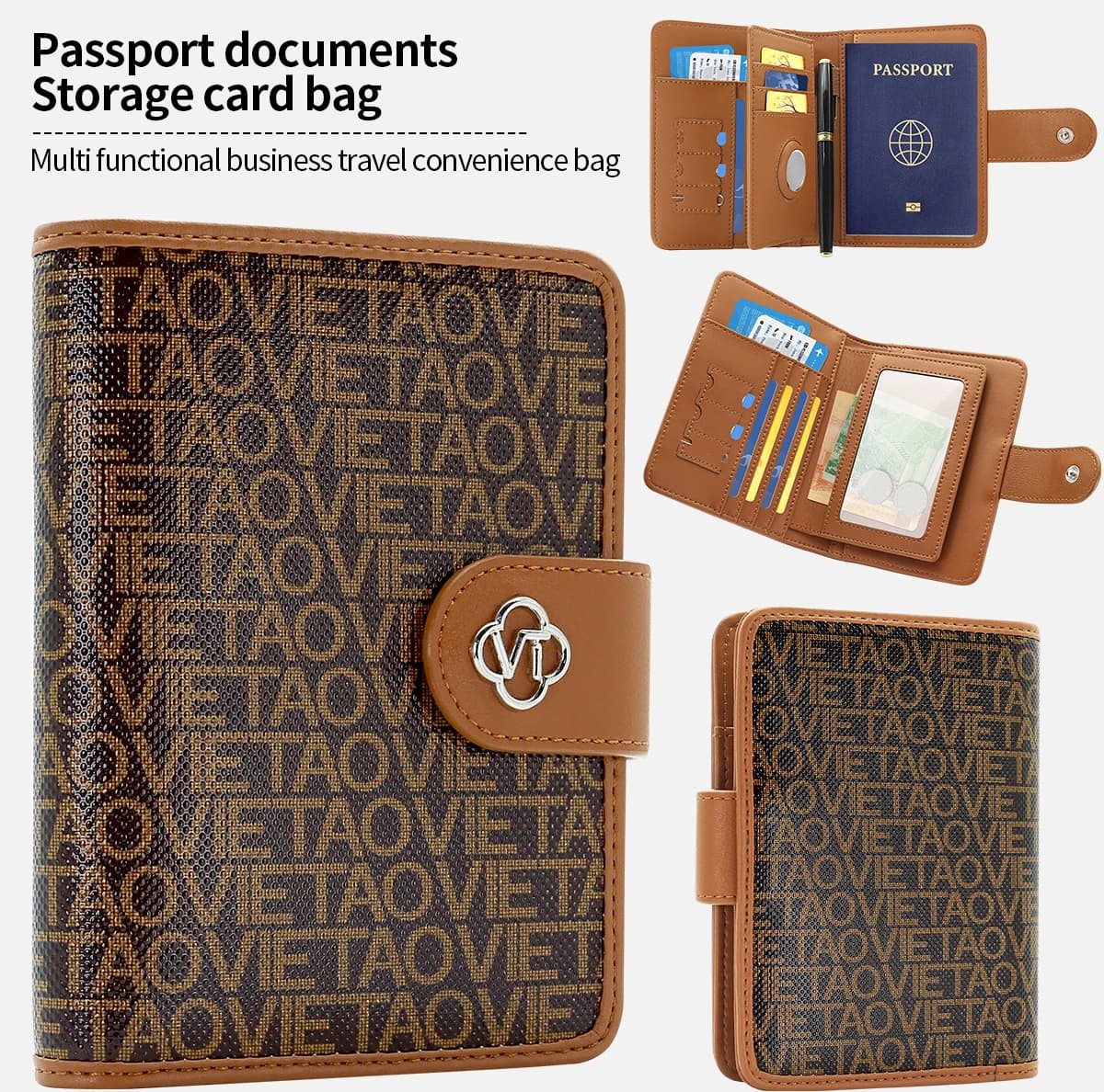 VIETAO Portafoglio porta passaporto in pelle PU di lusso Portafoglio da viaggio multifunzionale per uomo e donna con slot per penna Design anti-smarrimento