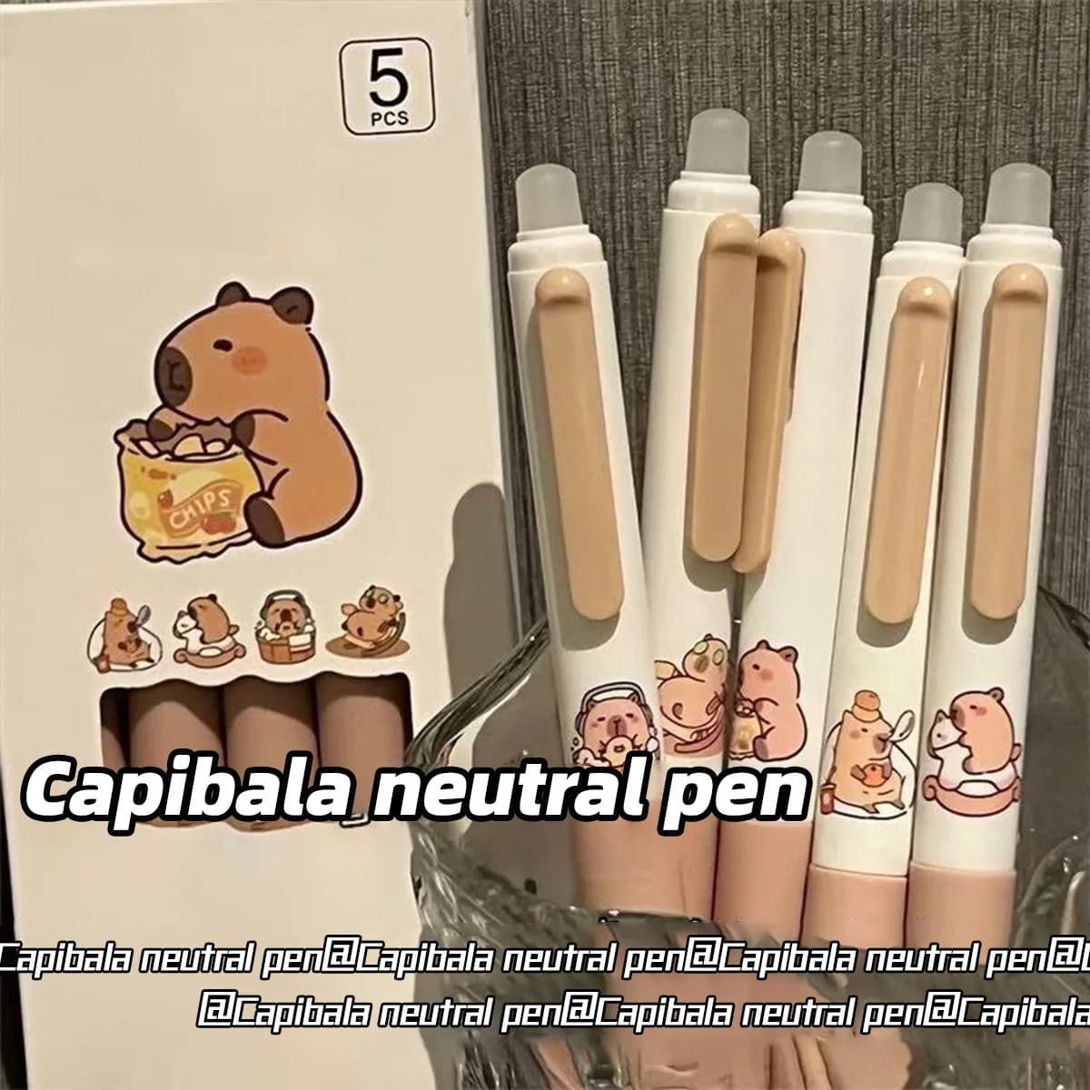 5 pezzi di penna Kapibala carina press-to-cancellabile, penna cancellabile facile da scrivere, correzione della postura e miglioramento dell'impugnatura, C