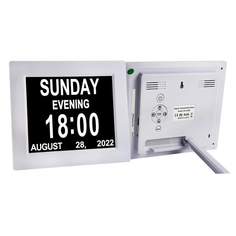 Cornice digitale per foto da 7/8 pollici con orologio LCD, calendario e sveglia