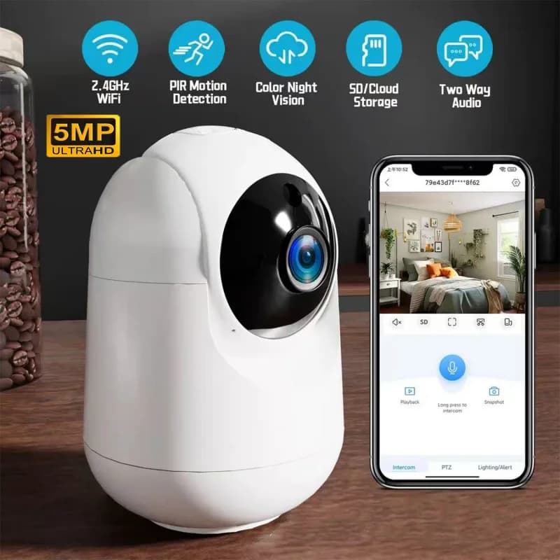 Telecamera IP 5MP PTZ WiFi per Interni, Monitoraggio Bambini/Anziani, Protezione di Sicurezza con Tracciamento Automatico, Telecamera CCTV