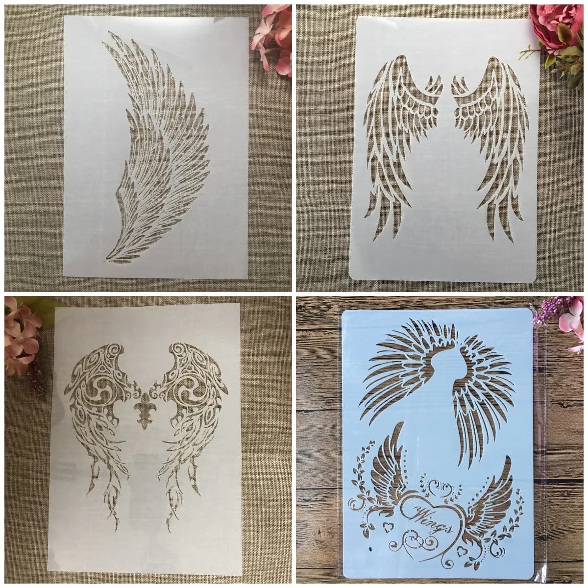 4Pcs/Set A4 29cm Mandala Angel Wings DIY Layering Stencils Wall Painting Scrapbook Coloring Embossing Album Decorative Template