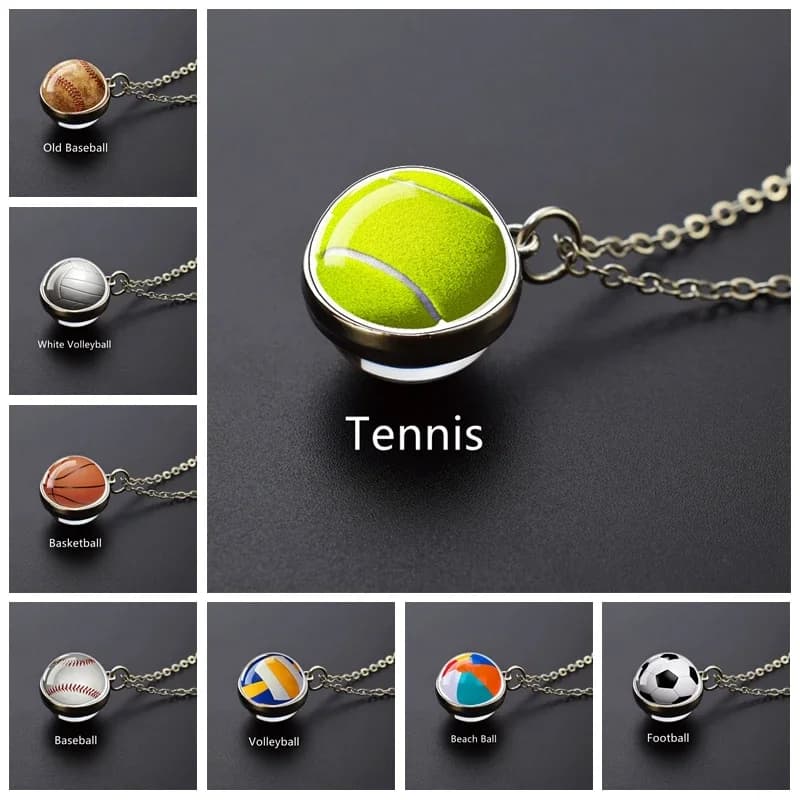 Necklace with glass ball Tennis Football Baseball Volleyball Basketball Fashion Jewelry