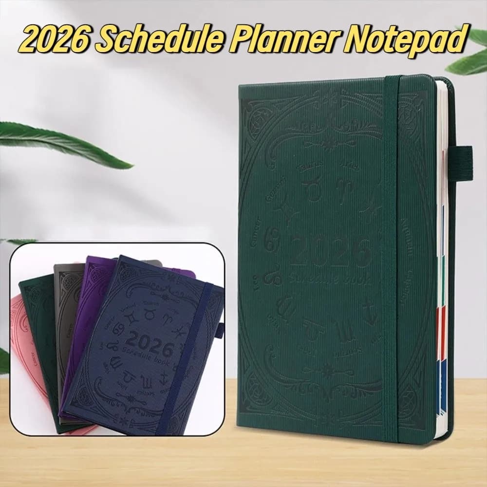Agenda Planner 2026 in Inglese, Blocco Note 12 Mesi in PU Testurizzato A5, Diario di Efficienza con Segnalibro, Quaderno per Scrittura