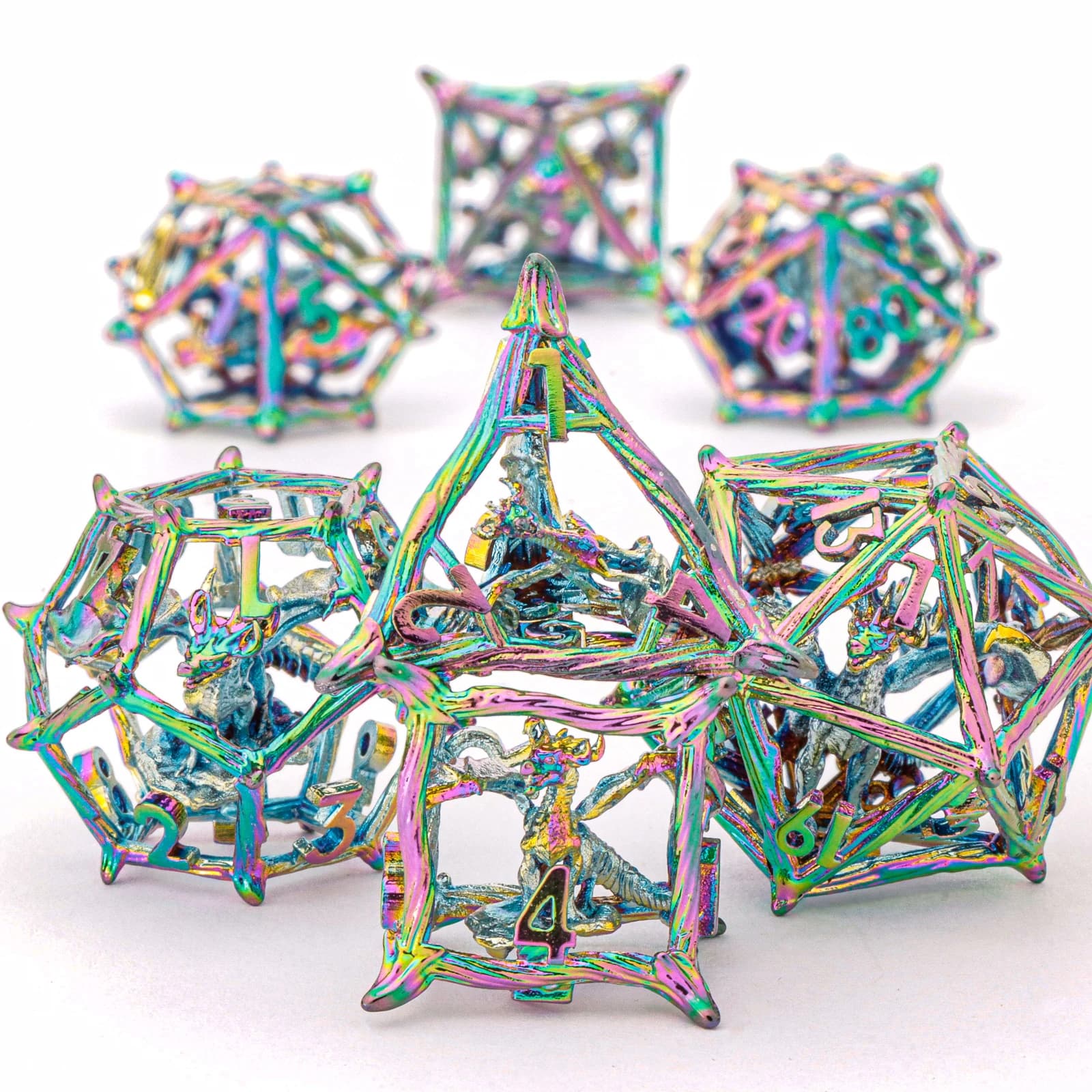 Set di dadi poliedrici in metallo cavo da 7 pezzi per accessori per giochi da tavolo di ruolo DND RPG Dungeons And Dragons