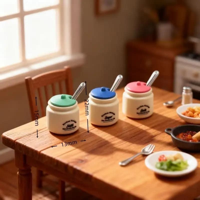 Set di Barattoli per Spezie in Miniatura 1:12 per Casa delle Bambole, 3 Pezzi, Accessori per Decorazione Scena Cucina Giocattolo