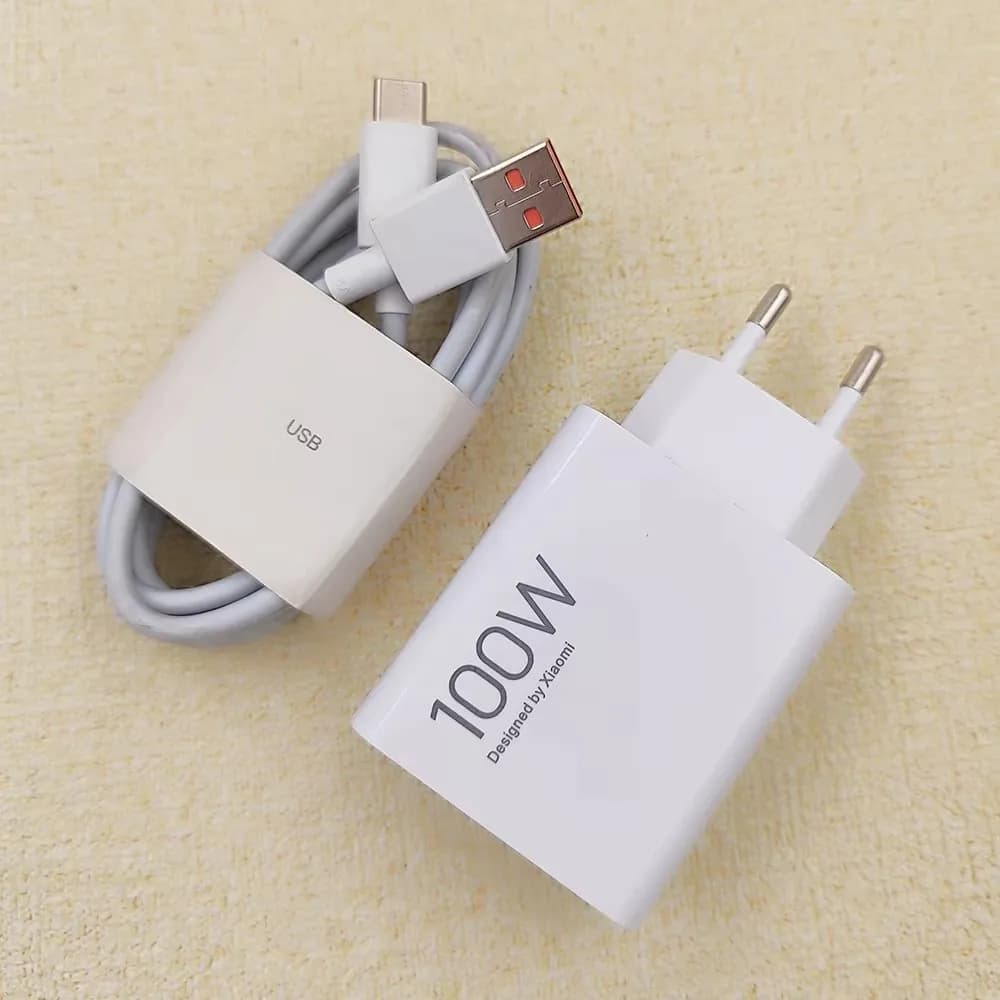 For Xiaomi 100W Turbo Fast Charger EU Adapter with 6A USB Cable for Redmi Turbo 5 Max Mi 17 ProMax K70 K80 K90 Ultra