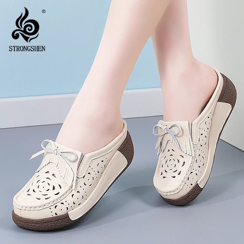 STRONGSHEN Shake Women's Shoes with Platform Low Shoes Women's Dig Out Breathable Slip on Women's Half Slippers Moccassini For Women's Leisure