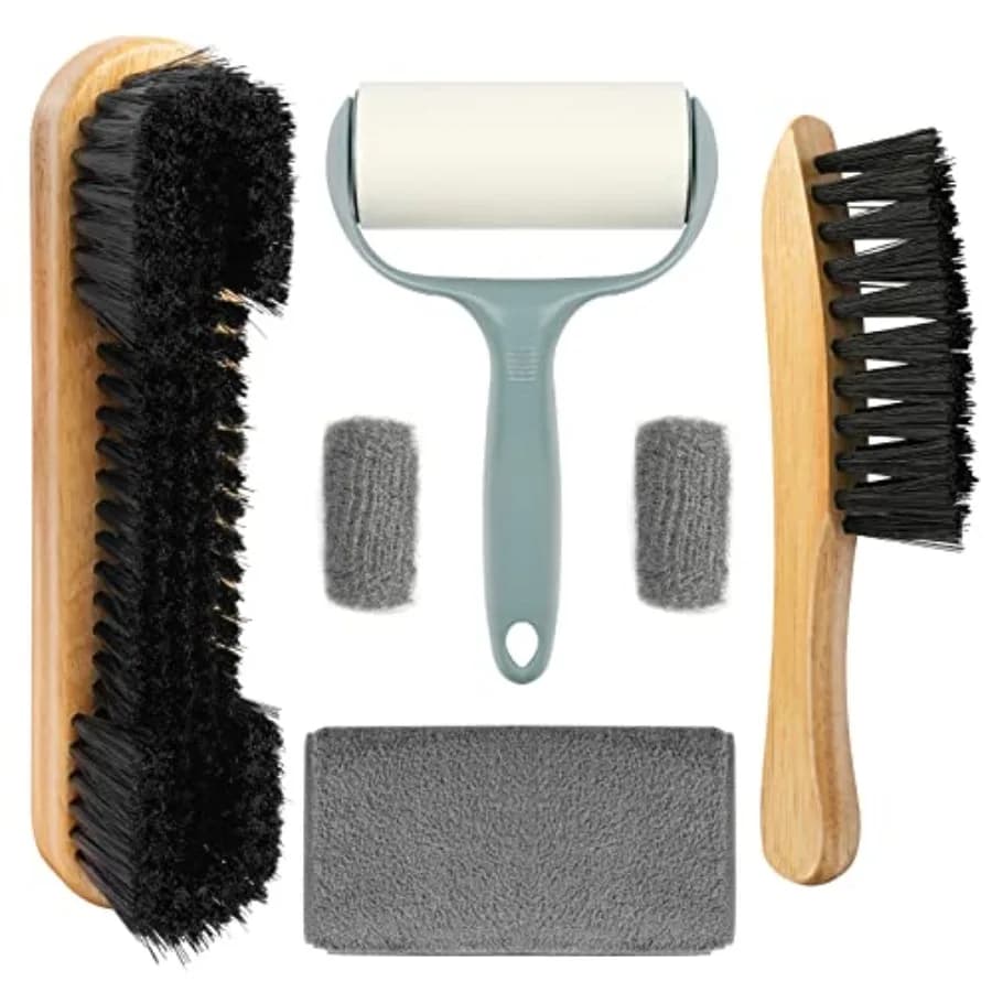 Set di 5 Accessori per la Pulizia del Tappeto da Biliardo: Spazzole per Tavolo e Bordo, 2 Spazzole in Legno, Panno per Pulizia Stecca, Panno per Lucidatura Ferrule