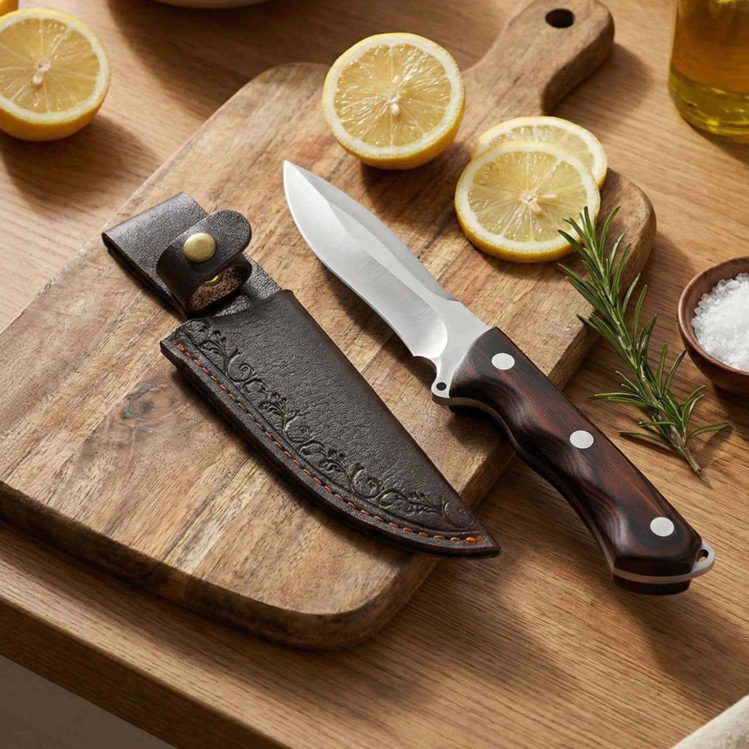 Super Sharp Stainless Steel Chef Knife with Protective Sheath, Multipurpose Wooden Handle Professional Kitchen Cutting Knife