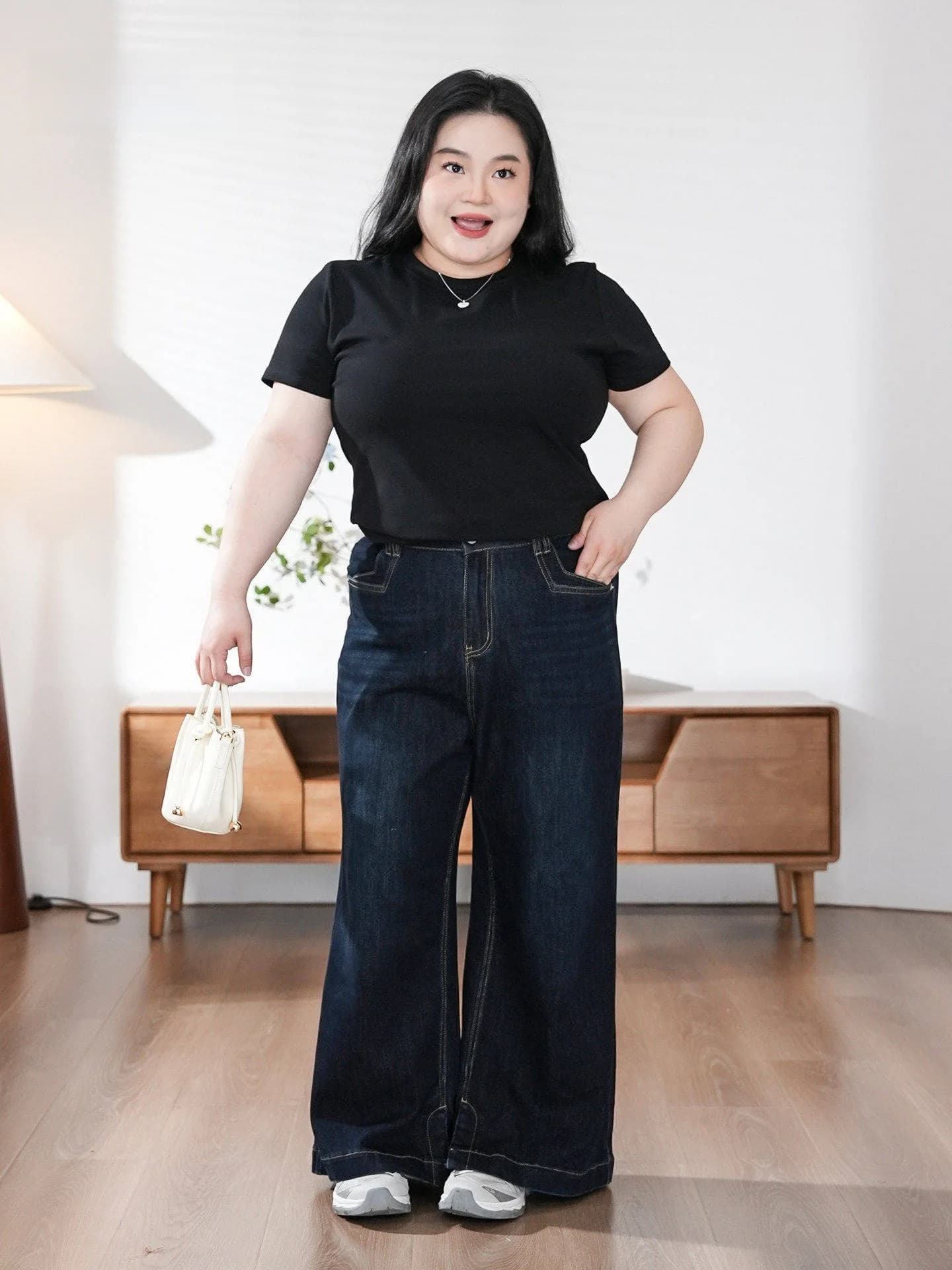 Jeans a gamba dritta in denim elasticizzato di cotone, stile street casual americano, taglie forti, alla moda, da donna, primavera estate