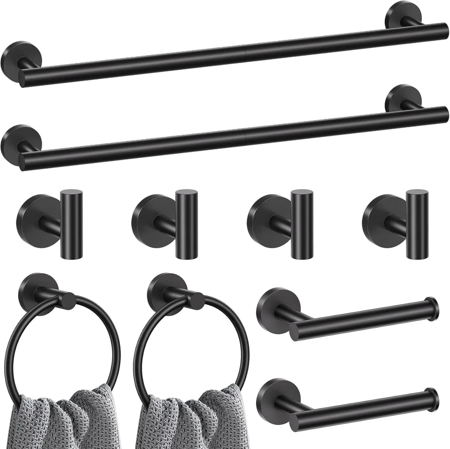 Set di accessori per il bagno in acciaio inossidabile nero opaco da 10 pezzi, accessori per portasciugamani montati a parete