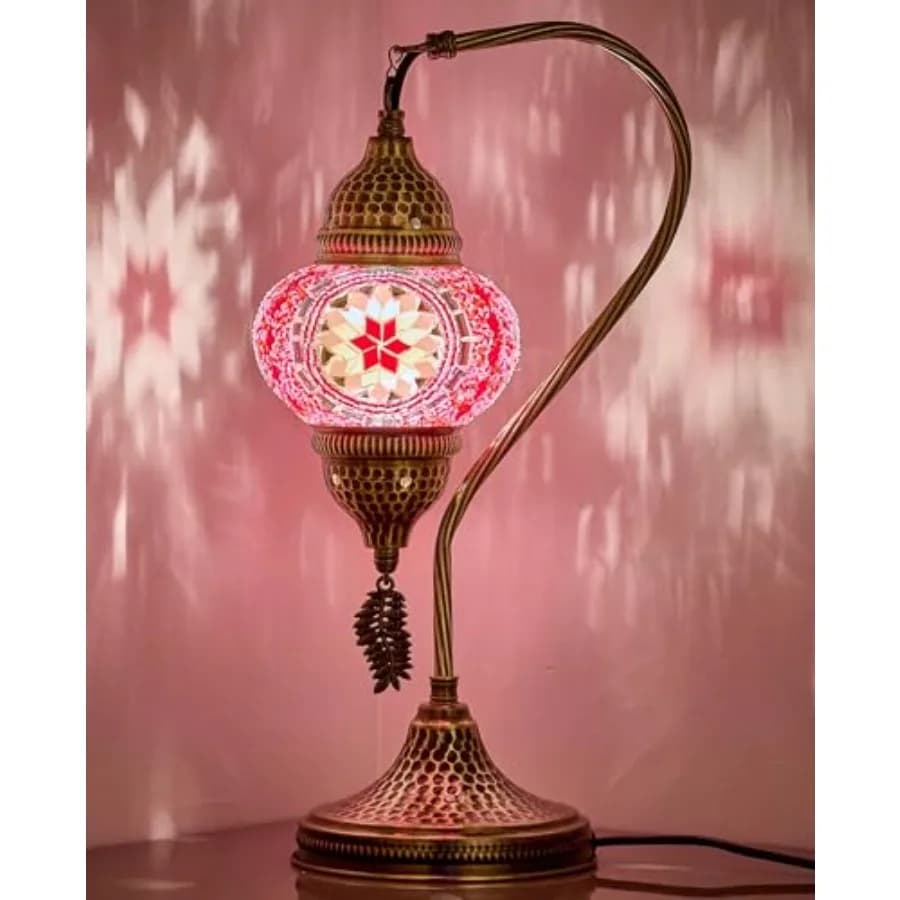 Lampada da Tavolo Turca Marocchina, Stile Tiffany con Collo di Cigno, Lampada da Scrivania in Vetro Mosaico per Camera da Letto, Soggiorno, Artigianale