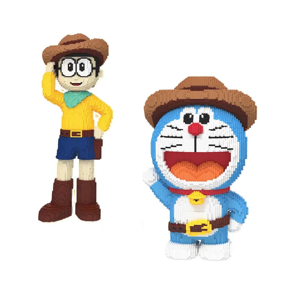 Enorme Modellino di Doraemon Cowboy da 82cm, Blocchi da Costruzione Cartoon di Nobita, Giocattolo Magico da Assemblare per Bambini, Regalo di Compleanno