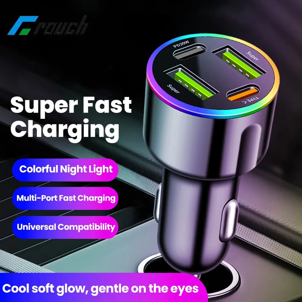 2/3/4 Ports Colorful 60W Car Charger Fast Charging 2USB+2PD Car Phone Charger Adapter for iphone Samsung Huawei Xiaomi