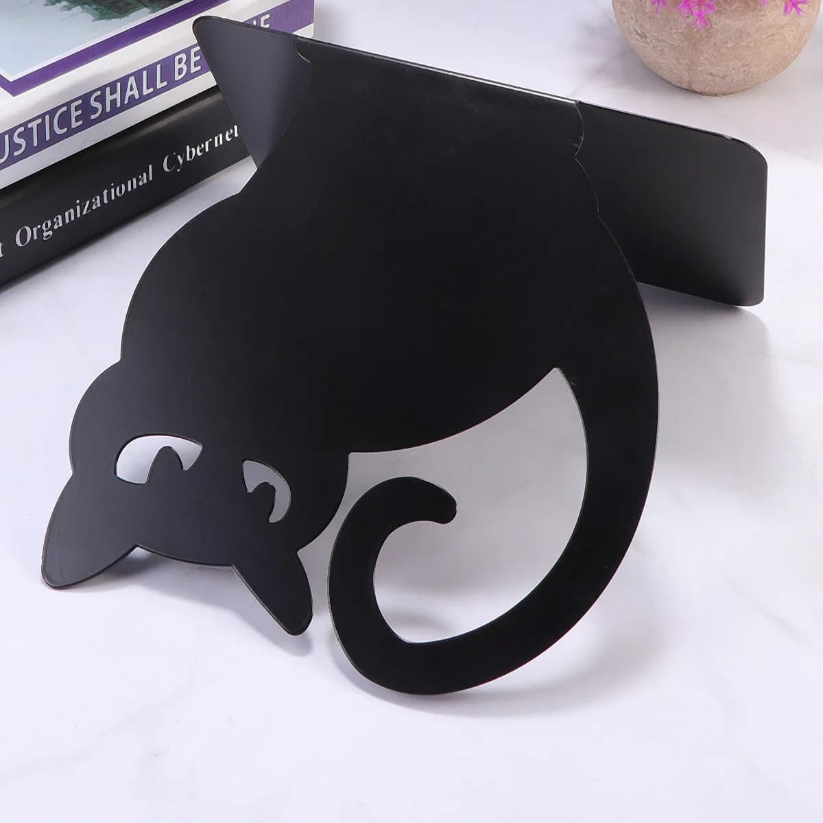 2 reggilibri in metallo con motivo gatto, supporto per libri creativo, organizer per libri, decorazione per scaffali da studio, reggilibri neri
