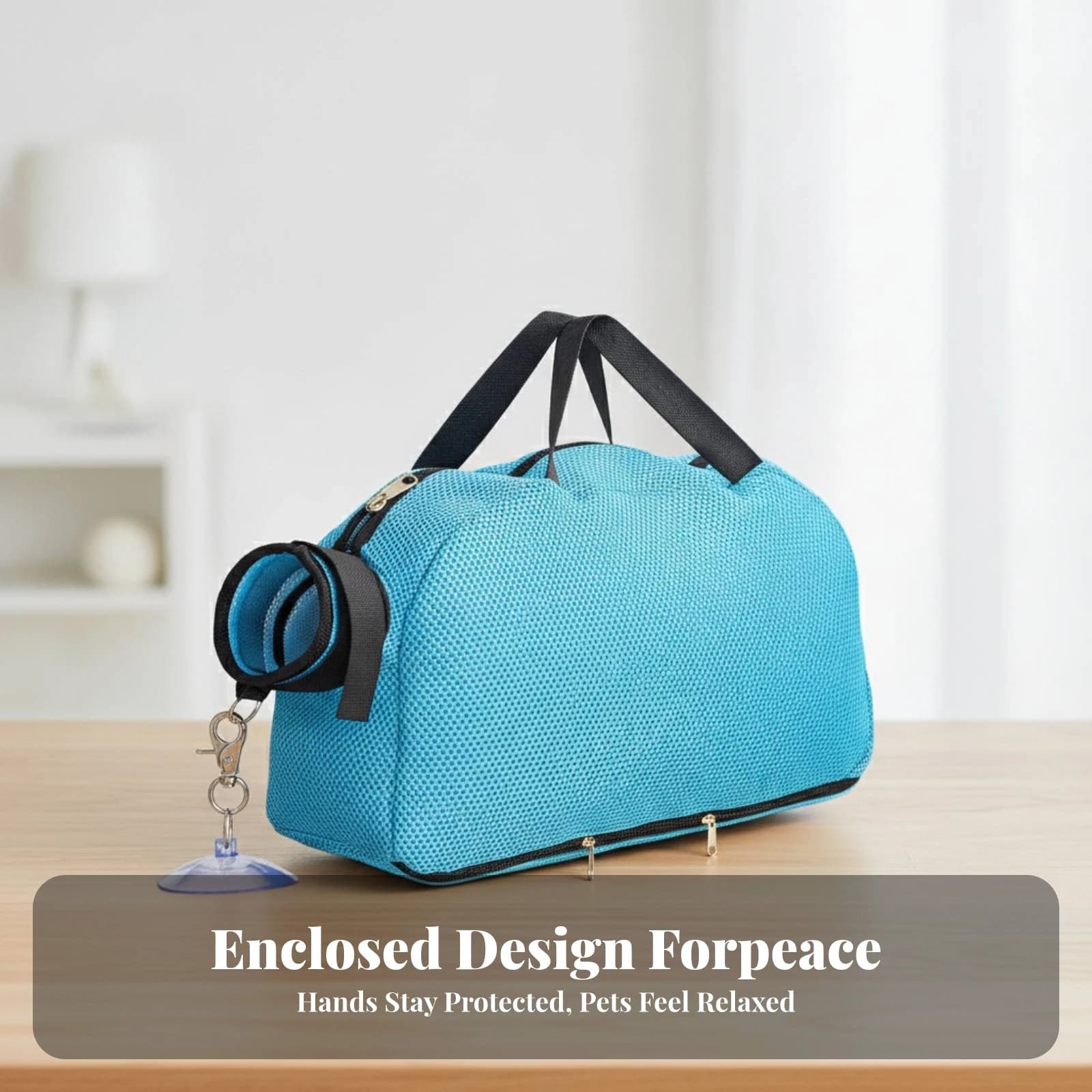 Pet Grooming Mesh Bag with Suction Cup for Cat Bathing Breathable Navy Restraint Bag