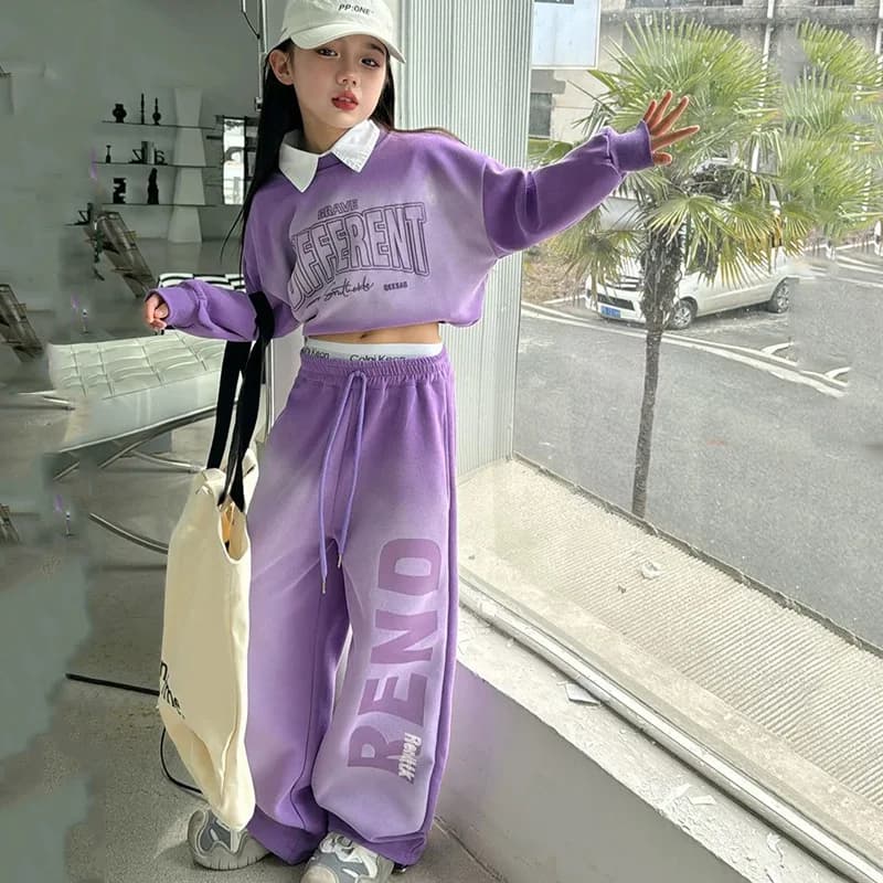 2026 autumn kids Girls Clothes Suit Child o-neck letters sweatshirt t-shirt top and bottom pant Tracksuit 6 7 8 9 10 11 12 year