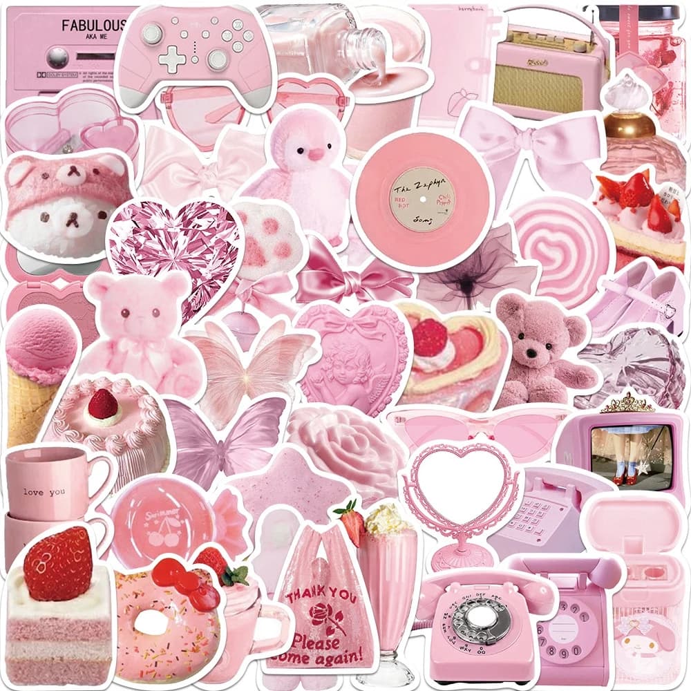 50 pezzi bellissimo kawaii coreano cuore rosa orso adesivi decorativi bagagli notebook impermeabile non ripetuto lucido ragazza adesivi giocattolo