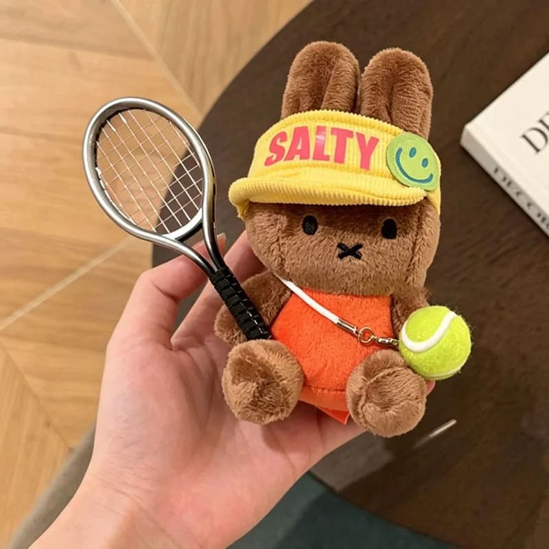 Miffy Anime Plush Keychain Cute Doll Bag Mini Tennis Racket Ball Smiley Visor Hat Kawaii Cartoon Pendant Backpack Decor Gifts