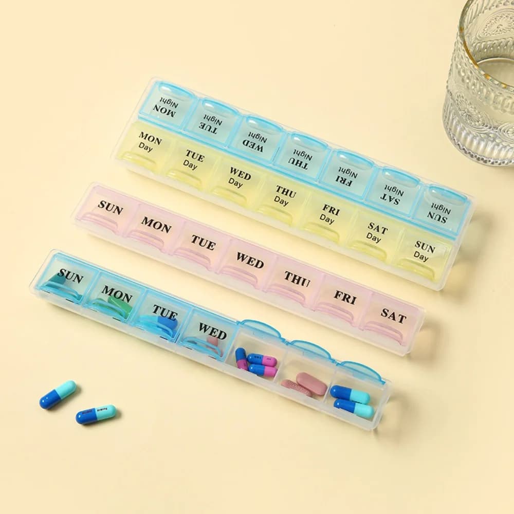 New Weekly Premuim Portable 7/14/21/28 Grills 1/2/3/4 times daily Custodies for pills Organizing box for vitamins Medicine Fishing oils