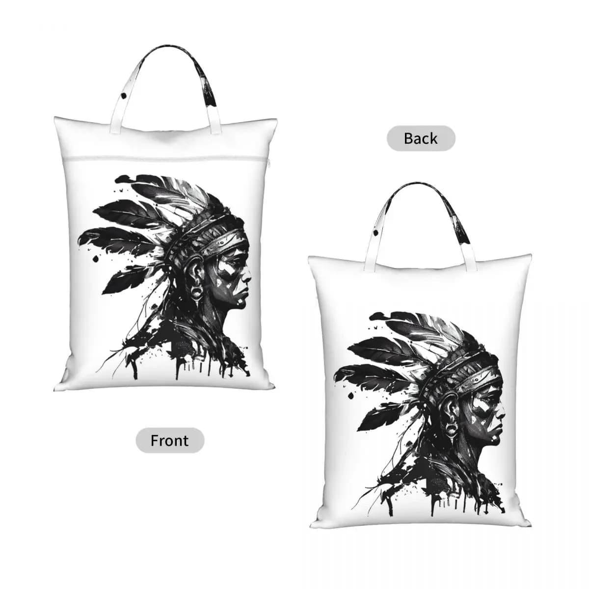 Drawn Style Aztec Warrior Travel Laundry Bag Waterproof Reusable Dirty Clothes Pouch Gym Yoga Vacation Washing Basket