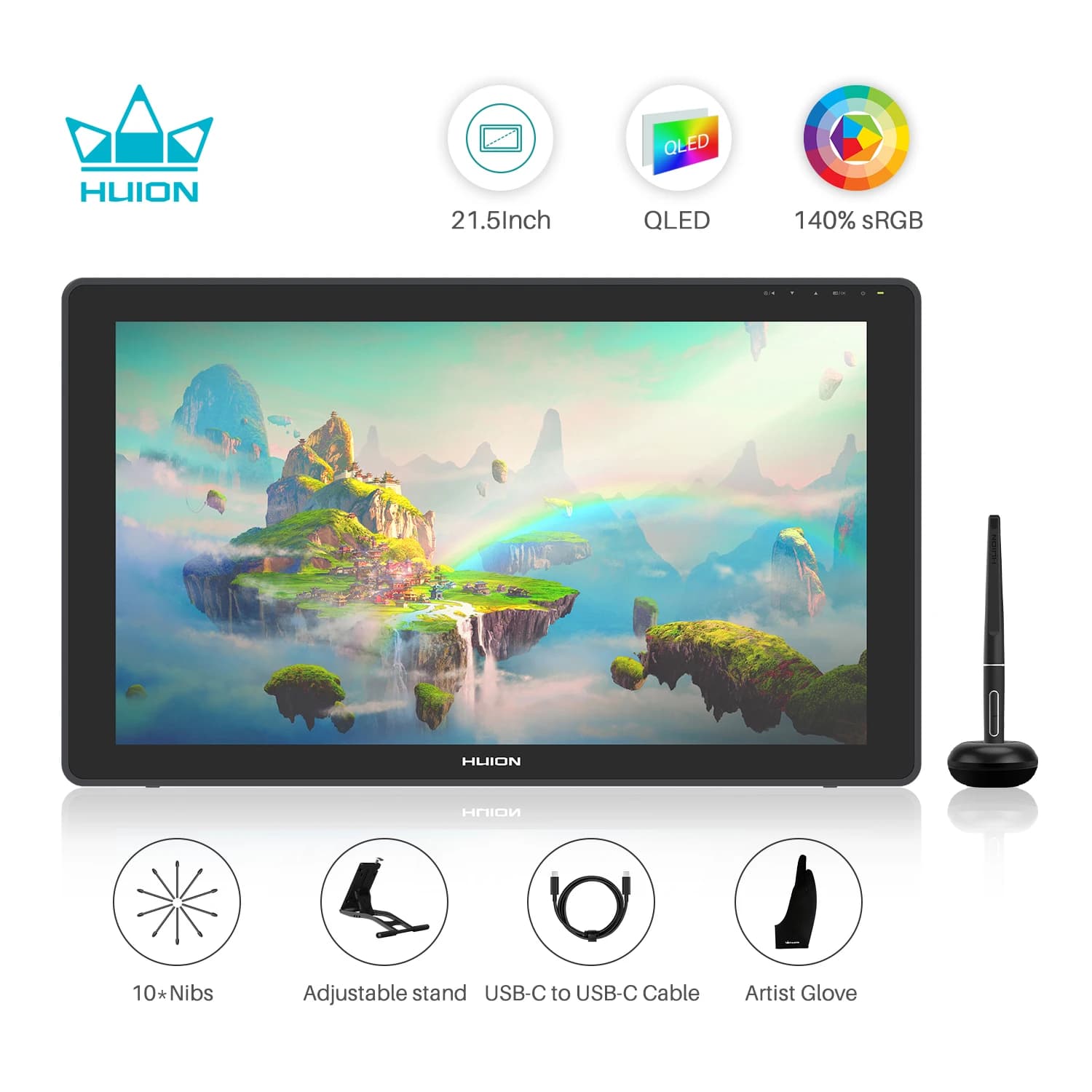 Huion Kamvas 22 Plus Qled Tavoletta grafica Monitor Schermo da disegno Display con penna artistica da 21,5 pollici 140% srgb