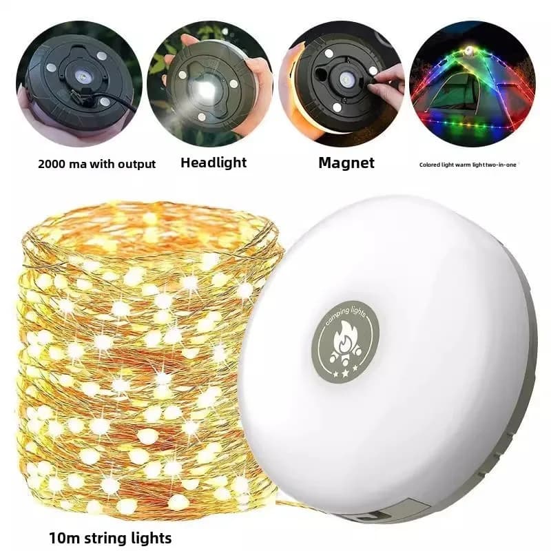 Ghirlanda LED Arrotolabile per Campeggio con Luci a Corda LED Retrattili, Illuminazione Colorata per Atmosfera Festiva e Tende da Festa