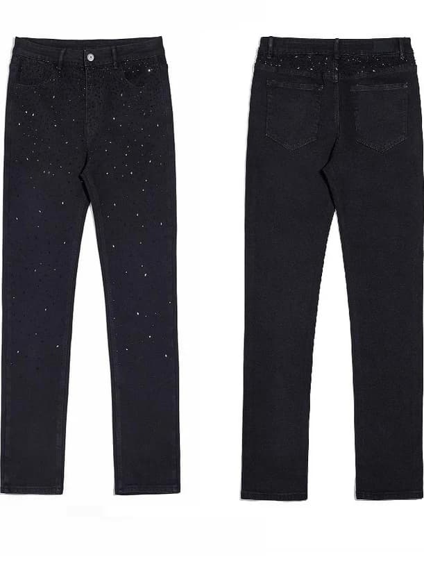 Men's Slim Fit Jeans, Black Casual Pants Elasticized with Star Decorations, Versatile and Comfortable for Spring and Autumn