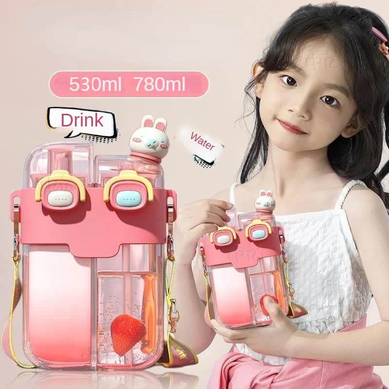 GIAVOS simpatica tazza d'acqua separata con bottiglia d'acqua in paglia a due bocca per mantenere l'acqua potabile insieme Kid Kawaii Sport bollitore da viaggio Flask