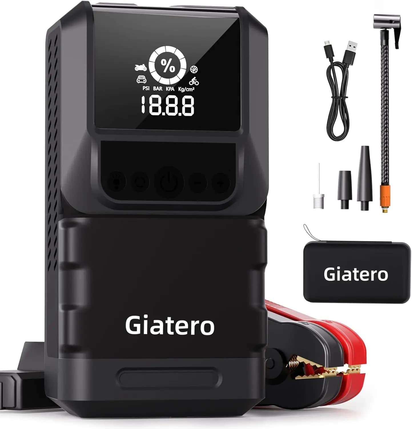 Avviatore d'Emergenza Portatile per Auto con Compressore d'Aria 150PSI, Power Bank 12V per Motori Benzina/Diesel, Torcia e Display LCD