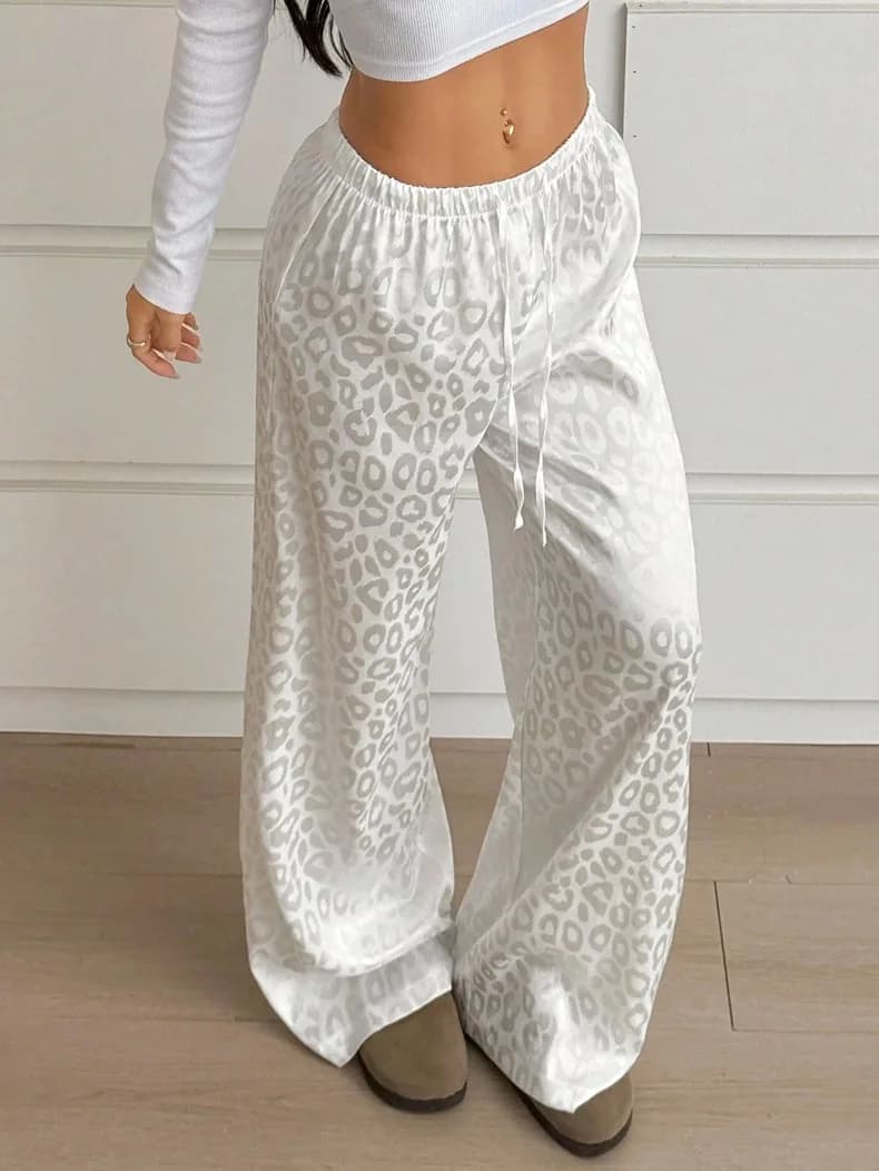 Pantaloni lunghi casual chic Pantaloni da donna in raso Pantaloni larghi con stampa leopardata vintage Moda 2025 Pantaloni streetwear primavera autunno sottili