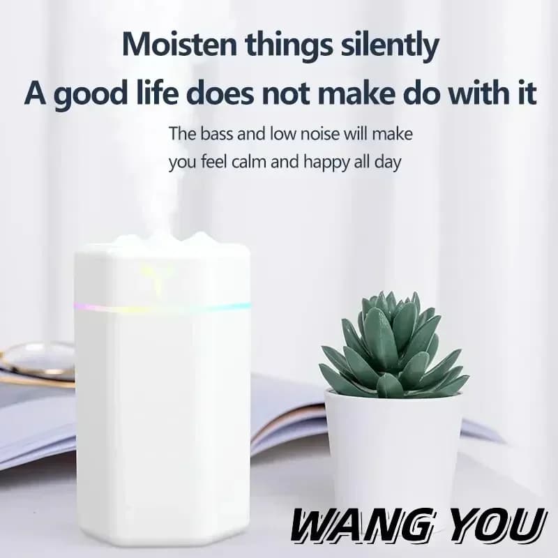 Portable electrical humidifier with cold nebulizer, mini USB aroma diffuser purifier for domestic car with colorful night light