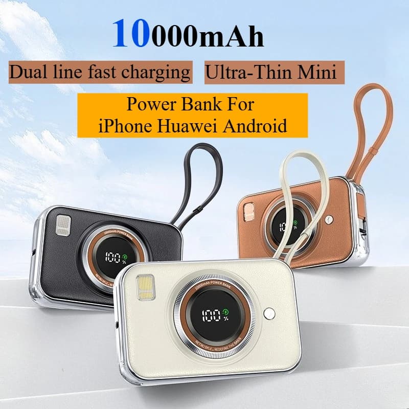10000mAh PD35W Ultra-thin Mini Retro Dainty Creative Camera Design Power Bank External Battery for Xiaomi IPhone Huawei Samsung