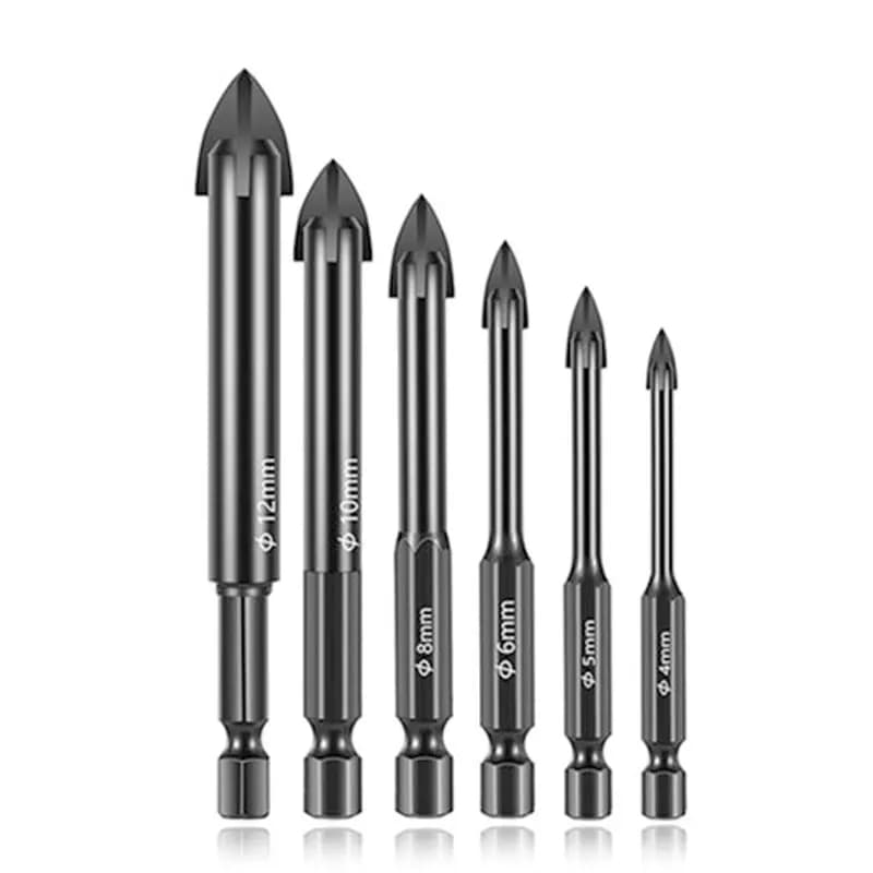 6 Pz/set Carburo Cementato Croce Esagonale Piastrelle di Vetro Punte da Trapano in Ceramica Set Efficiente Strumento di Foratura Universale Apri Foro per la Parete