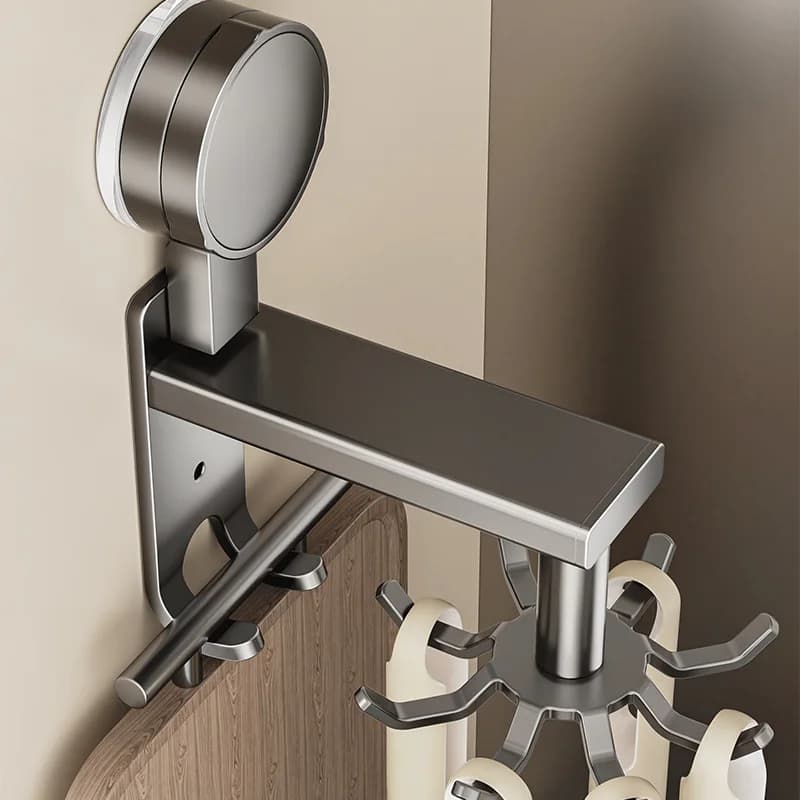 Suction cup hook kitchen non perforated space aluminum multifunctional spatula spoon hanging rack storage wall mounted shelf