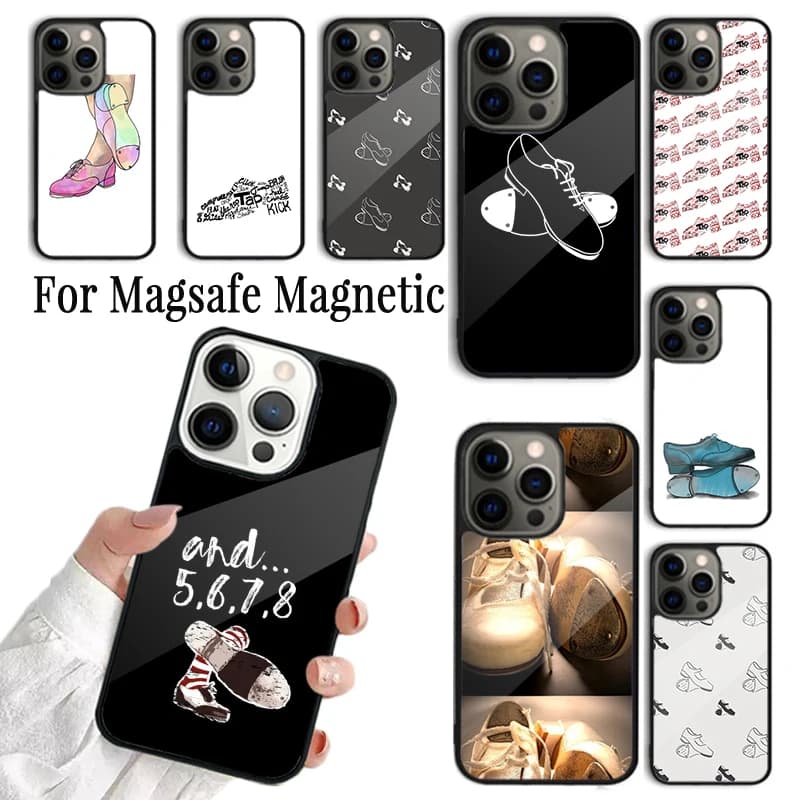 Cover per telefono con design scarpa da tap dance per iPhone 17 AIR 16 15 14 13 12 11 Pro Max Plus, con supporto magnetico wireless Magsafe