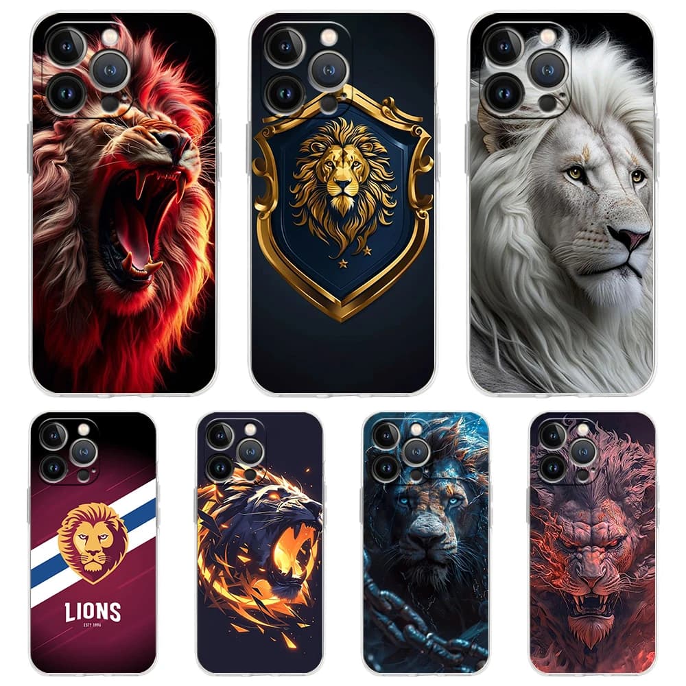 Lion Pattern Soft TPU Transparent Phone Case Cover for iPhone 16 15 14 13 12 11 Pro Max XR 8 7 Plus XS Max Shell Fundas Capa Bag