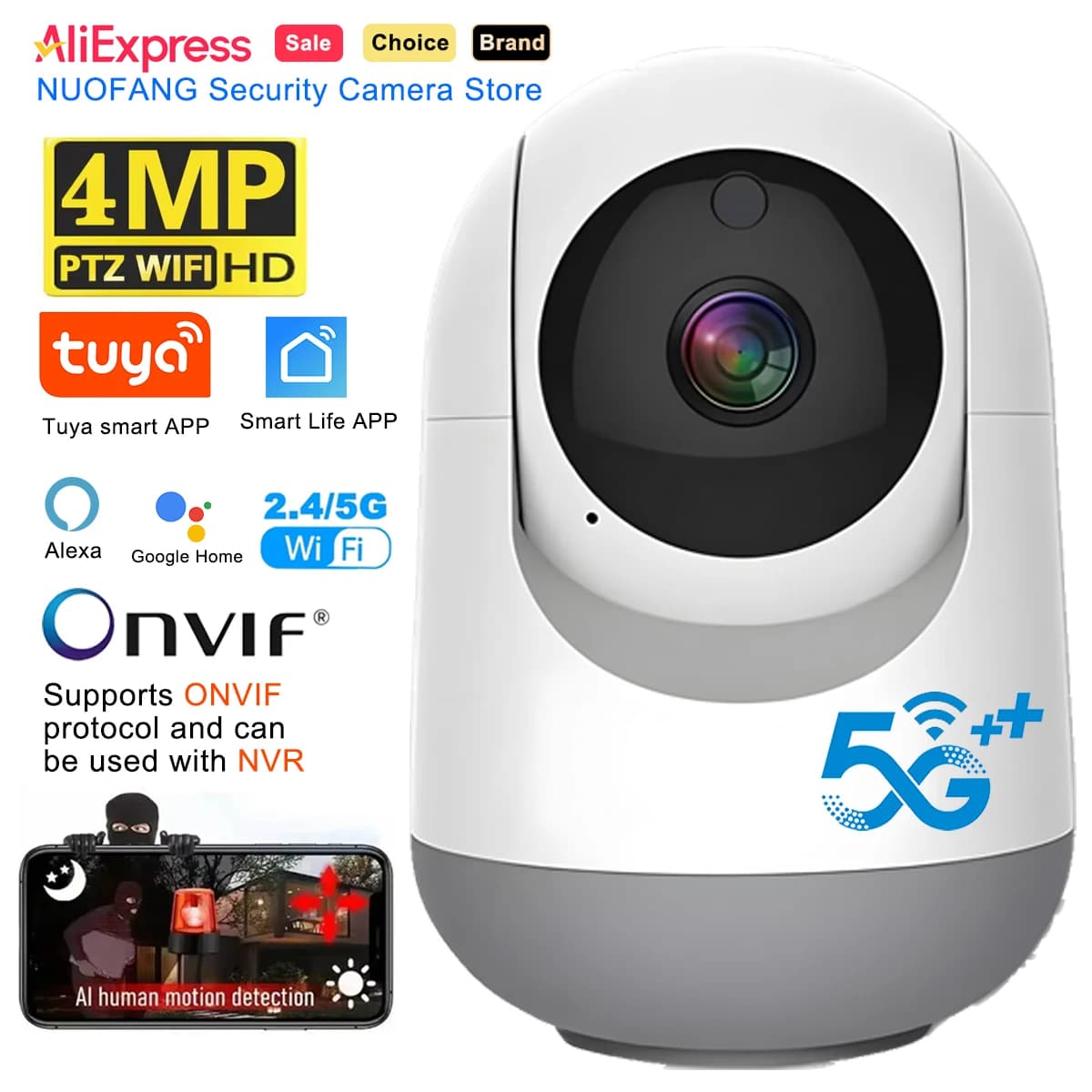 Telecamera WiFi Tuya 4MP, Videocamera IP Wireless da Interno Dual Band 2.4/5G con Rilevamento AI e Tracciamento Automatico, Monitor per Bambini e Sicurezza Domestica Intelligente